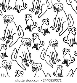 seamless pattern with pet dog character in vector. on animal topic in doodle style. Template for wallpaper background wrapping postcard print