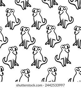 seamless pattern with pet dog character in vector. on animal topic in doodle style. Template for wallpaper background wrapping postcard print