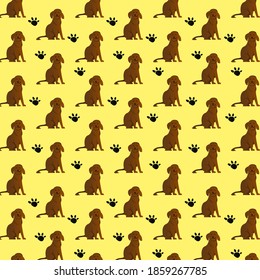Seamless pattern pet dog design on yellow background