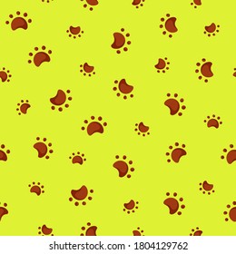 Seamless pattern pet paws prints in cartoon style. Dirty aimals paws prints. Vector background template.