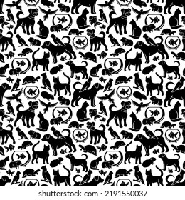 Seamless pattern with pets on white background.