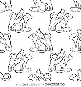 Seamless pattern with pets on a white background.