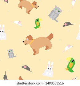 Seamless pattern with pets. Vector illustration with collection of home animals. Seamless pattern with cute pets for printing, wallpaper, wrapping paper, web-design. 