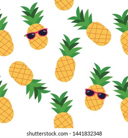 The seamless pattern pf pineapple wear sunglasses in white background in flat vector. Illustration about
for background, graphic,content , banner, sticker label and greeting card.