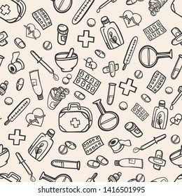 seamless pattern pharmacology medicine background doodle sketch wallpaper chemistry lab