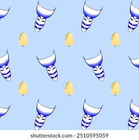 Seamless pattern with Phi ta Khon isan, Vector texture illustration. blue Background