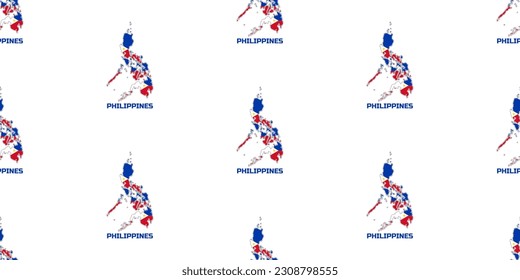 Seamless pattern of PHILIPPINES country map  in colors of PHILIPPINES flag.  With the caption of the country name "PHILIPPINES".