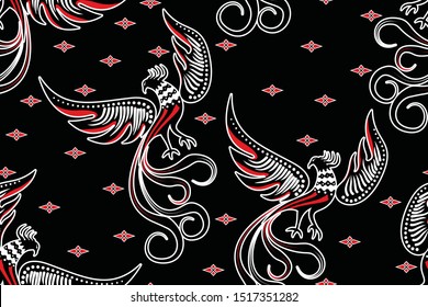 Seamless pattern with phoenix vector Illustration, Indonesian batik motif