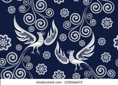 Seamless pattern with phoenix vector Illustration, Indonesian batik motif