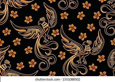 Seamless pattern with phoenix vector Illustration, Indonesian batik motif