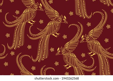 Seamless pattern with phoenix vector Illustration, Indonesian batik motif