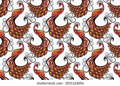 Seamless pattern with phoenix vector Illustration, Indonesian batik motif