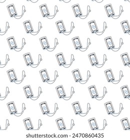Patrón sin fisuras de teléfonos en estuches impermeables con cordones. Ilustración plana de contorno de Vector.