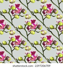 Seamless pattern with photorealistic colors. Orchids. Vector illustration.