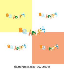 Seamless pattern with the phrase Be happy on checkered background.