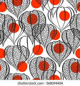 Seamless pattern with  physalis. Abstract floral background.