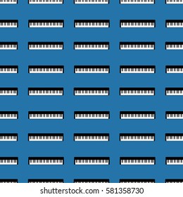 Seamless pattern with piano on blue background