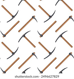Seamless pattern with pickaxes. Vector illustration of a pickaxe.	