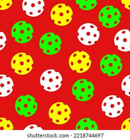 Seamless Pattern of pickleball balls - vector. Pattern with green, white and red balls.