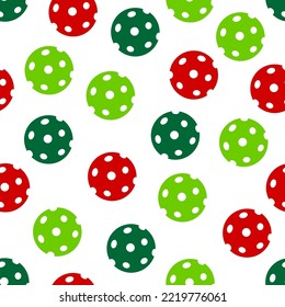 Seamless Pattern of pickleball balls - vector. Pattern with green, white and red balls.