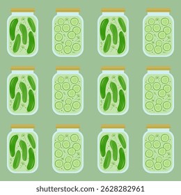 Seamless pattern with pickled cucumbers, vector illustration.