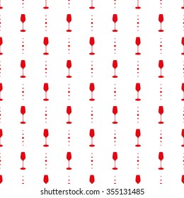 Seamless pattern with a picture of a glass of bubbles and small dots simple flat design. Wine glasses of red color on a white background.