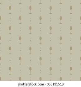 Seamless pattern with a picture of a glass of bubbles and small dots simple flat design. Wine glasses dark brown on a beige background champagne.