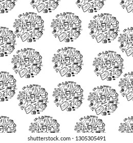 Seamless pattern. The picture is made in black and white. Illustration can be used as wallpaper, postcard, cover, background. Figure can be used for greeting cards. Vector illustration