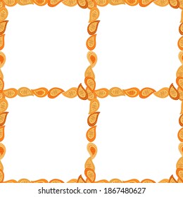Nahtloses Muster. Bild in orangefarbenen, gelben und weißen Farben. Doodles Elemente handgezeichnet Rahmen. Vektorgrafik.