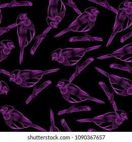 Seamless pattern with a picture of a silhouette silhouette of birds on a black background