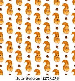 Seamless pattern with a picture of squirrels and nut.