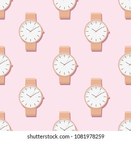 Seamless pattern with picture of wristwatch in flat style. Vector illustration.