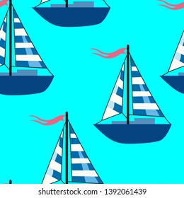 seamless pattern with a picture of a yacht, a boat