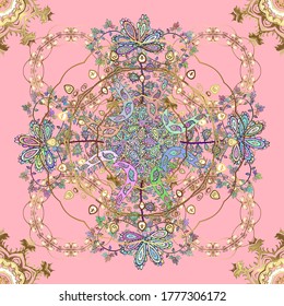 Seamless pattern. Pictures in neutral, beige and brown colors. Cute textured curls. Vector. Openwork weaving delicate, nice background. Oriental style arabesques. Brilliant lace, stylized flowers.