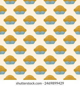 seamless pattern of pie handdrawn with smiling face, suitable for any purpose. for example website design, mobile app, wallpaper, textile, etc