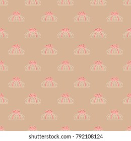 seamless pattern pie with red ribbon in kraft background.