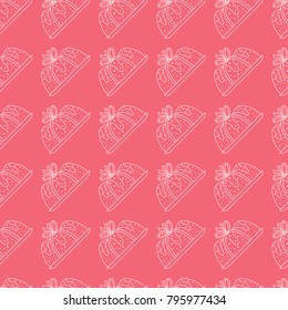 seamless pattern pie with ribbon in pink background