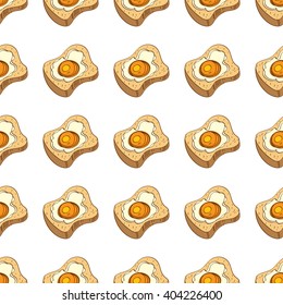 Seamless pattern with a piece of bread and fried egg.
