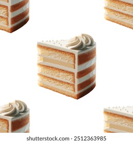 Seamless pattern with piece of cake on white background