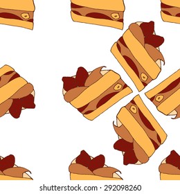 Seamless pattern: a piece of cake with strawberries and nuts