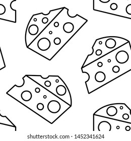 Seamless pattern with piece cheese isolated on white background, line art. Vector illustration