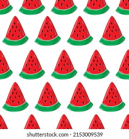 Seamless pattern Piece of watermelon isolated on white background. Vector illustration