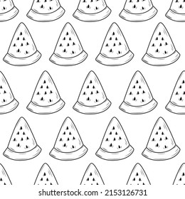 Seamless pattern Piece of watermelon isolated on white background. Vector illustration