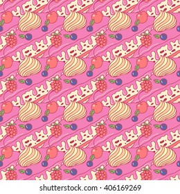 Seamless pattern with pieces of  cake