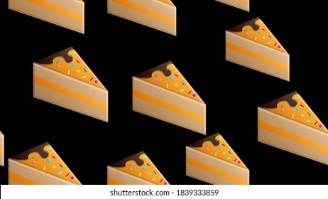 Seamless pattern with pieces of cakes, pies in doodle vintage style. One color. Hand drawn vector illustration