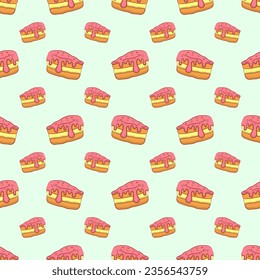 Seamless pattern with pieces of cakes, pies in doodle vintage style.