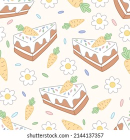Seamless pattern of pieces of carrot cake.