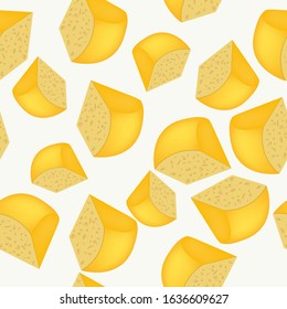 Seamless pattern with pieces of cheese on a white background. Vector illustration of cheese.