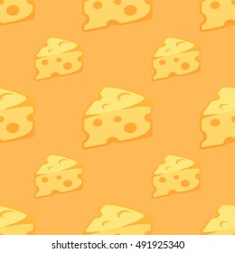 Seamless Pattern with pieces of Cheese. Orange background, Vector Illustration.