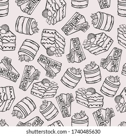 seamless pattern pieces of cupcake cakes dessert sweets confectionery graphics vector background print contour monochrome menu advertising food wrapper wallpaper